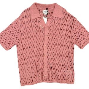 BDG Knit Polo Sweater Unisex XL Mauve Pink Short Sleeve Button Down NWT